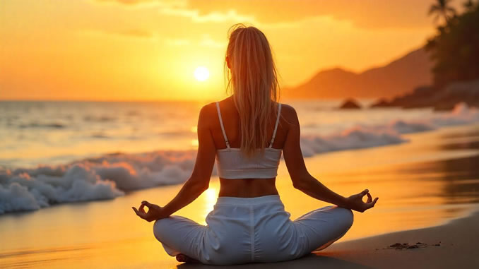 Wohlbefinden durch Yoga am Strand erleben