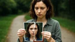 Selbstsabotage erkennen: Frau mit einem zerrissenen Foto