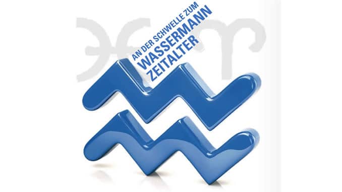 AMORC-Grafik zum Wassermannzeitalter mit blauem Wassermann-Symbol