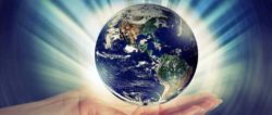 Eine neue Welt – wohin entwickelt sich die Menschheit hand lichtstrahlen weltkugel business