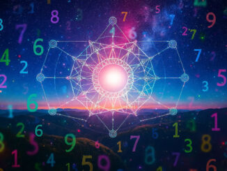 Zahl 6 Bedeutung: bunte Zahlen um ein leuchtendes geometrisches Muster