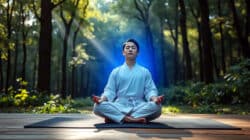 Mann mit Indigo Aura in Meditation