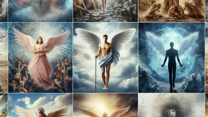 Cherubim: KI-Collage mit geflügelten Engelsgestalten