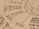 Detail einer Horoskopzeichnung mit Tierkreiszeichen und Gradangaben