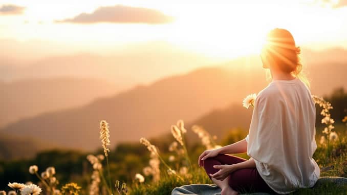 eine Frau praktiziert in Meditation die Kunst sich selbst dankbar zu sein
