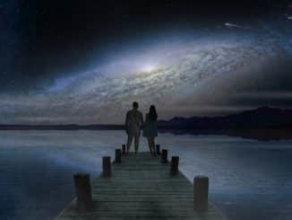 Paar steg see saturn space