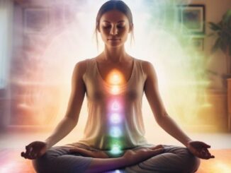 Frau mit Chakren in Meditation