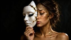 Spiritueller Narzissmus dargestellt mit einer Frau mit Maske