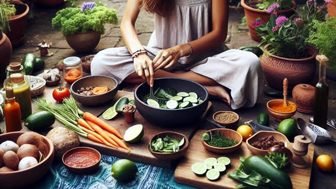 Ernährung mit Ayurveda frau bereitet Gemüse zu
