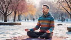 Heilig werden Mann meditiert im Winter im Park