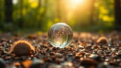 Wahrnehmung reflektieren kann man mit einer Glaskugel auf dem Waldboden üben