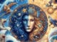 Wassermann Aszendent Löwe – astrologische Illustration mit Gesicht und Tierkreis