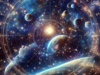 Wassermann Aszendent Steinbock: astrologisches Symbolbild mit Planeten und Tierkreisringen