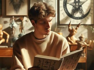 Waage Aszendent Steinbock: Illustration eines Mannes beim Lesen in einem Arbeitszimmer