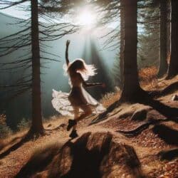 Überlebensmodus verlassen Eine Frau tanzt in der Natur und wirft dabei Schatten
