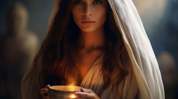 Frau mit Schal und Licht in der hand