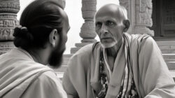 Guru-Falle Suchender spricht mit einem Guru im intensiven Gespräch