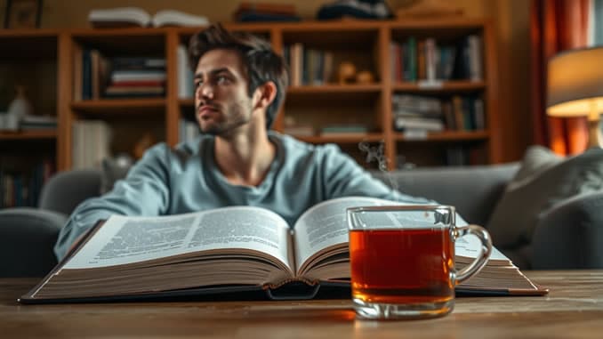 Mann sinniert über Kritik nach bei einer Tasse Tee