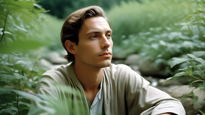 Warum spirituell sein meditativer, nachdenklicher Mensch, umgeben von Natur