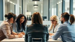 Teambuilding und Spiritualität: symbolische Gesprächsrunde eines Teams am Tisch