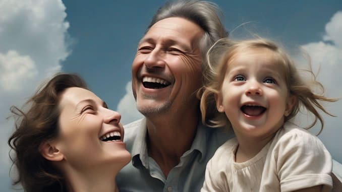 Kinder sind unsere Lehrmeister Mutter und Vater beobachten lachend ihre kleine Tochter