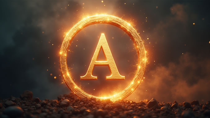 Goldener Buchstabe A in einem leuchtenden Ring