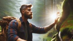 Sinnfindung und Wertorientierung Mann der bewusst die Natur geniesst