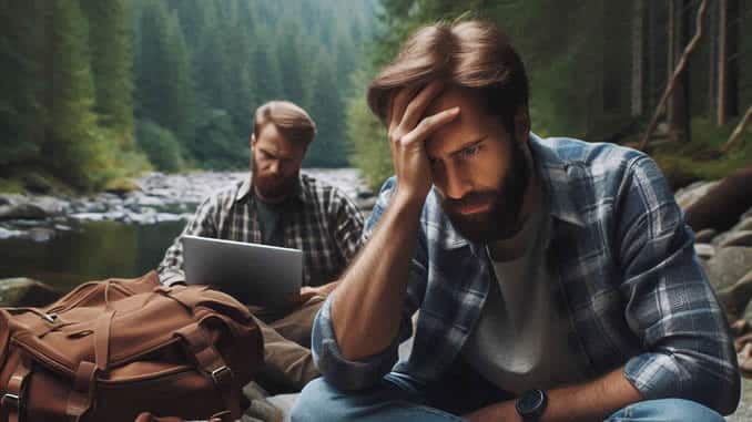 Männer sitzen am Fluss und bewältigen ihren Stress