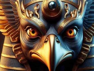 Horus als fantasievoller Falkenkopf mit goldener Krone
