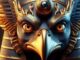 Horus als fantasievoller Falkenkopf mit goldener Krone