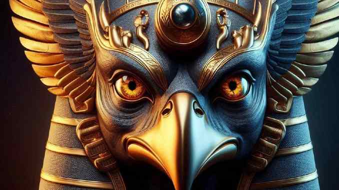 Horus als fantasievoller Falkenkopf mit goldener Krone