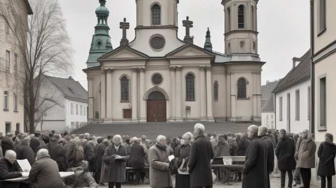Menschen vor einer Kirche