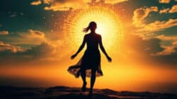 Gedanken und Gefühle Kohärenz einer Frau im Sonnenuntergang