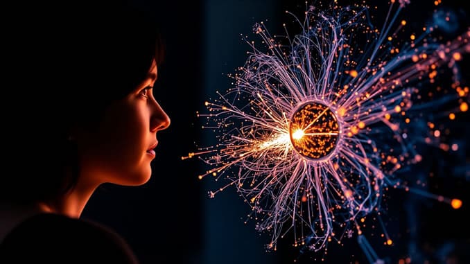 Herzenergie: symbolische Illustration einer Frau vor einem leuchtenden Lichtmuster