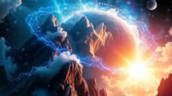 Struktur des ICHs Gebirge wie aus einer anderen Welt mit strahlendem Licht