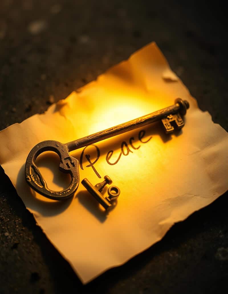 Schlüssel auf einem Zettel mit der Aufschrift Frieden