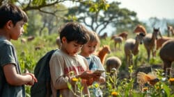 Menschen verändern Kinder in der Natur mit Handy