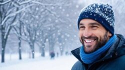 Präsenz und Gegenwärtigkeit: Mann im winterlichen Schneefall