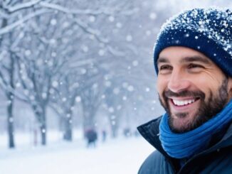 Präsenz und Gegenwärtigkeit: Mann im winterlichen Schneefall