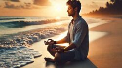 Erleuchtung ohne Training in innerer Ruhe und Stille nicht erreichbar Mann meditiert am Meer