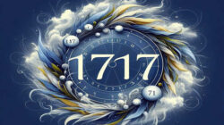 Zahl 1717 in einer fantasievollen Illustration mit Wolken und Federn