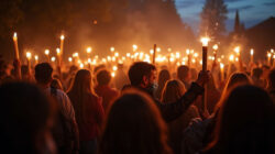 Kritik US-Politik - Menschen mit Lichtern im stillen Protest