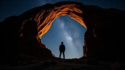 Warum ist die falsche Frage mann in Höhle Ausgang schaut in den Himmel