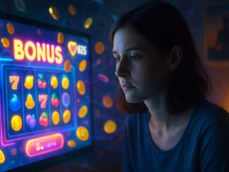 junge Frau vor Bildschirm mit Spiel