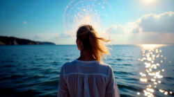 Macht der Frequenz Frau am Meer