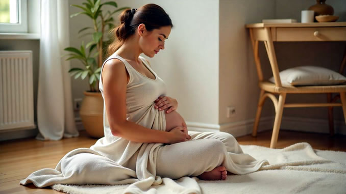 Schwangerschaft und Spiritualität  eine schwangere Frau auf einer Decke