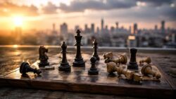 Künstliche Intelligenz für das Gute - Schachspiel im Sonnenuntergang