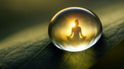 Healing Journey Mensch in einem Tropfen auf einem Blatt