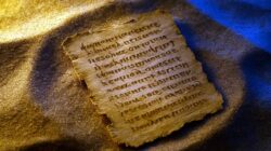 Apokryphe Evangelien alte Schrift im Sand liegend