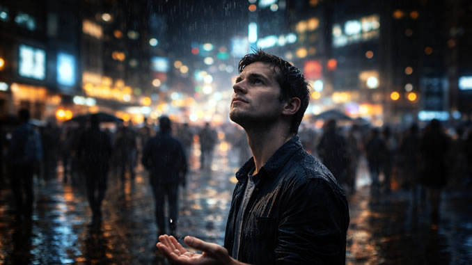 Nachdenklicher Blick im Regen